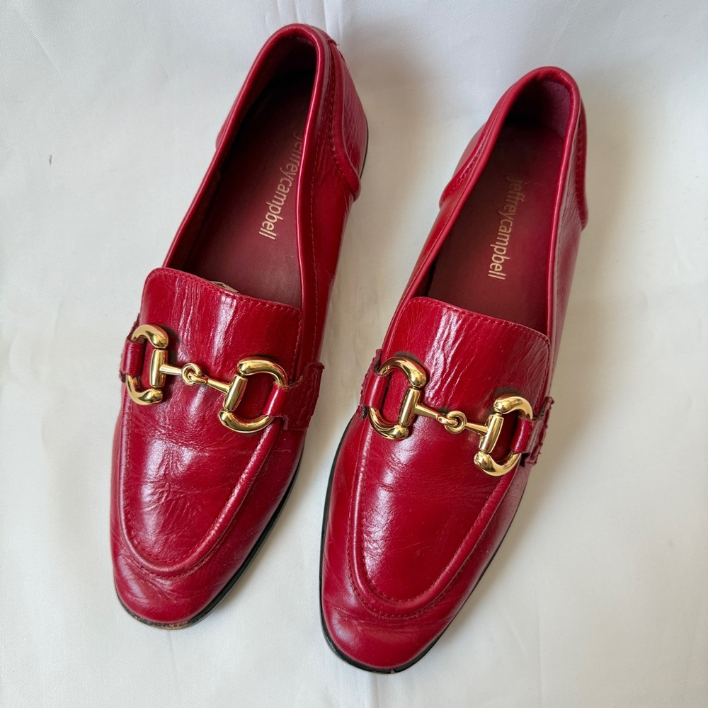 Jeffrey Campbell Addie Bit Loafer - Red Leather Gold Hardware